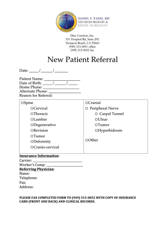 New Patient Referral Printable pdf