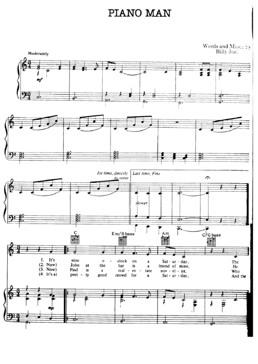 Piano Man - Billy Joel Sheet Music Printable pdf