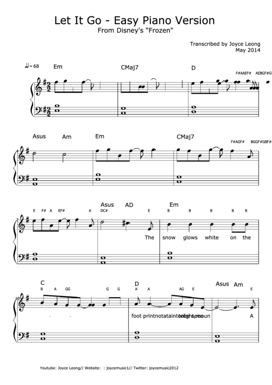 Let It Go - Easy Piano Version Printable pdf