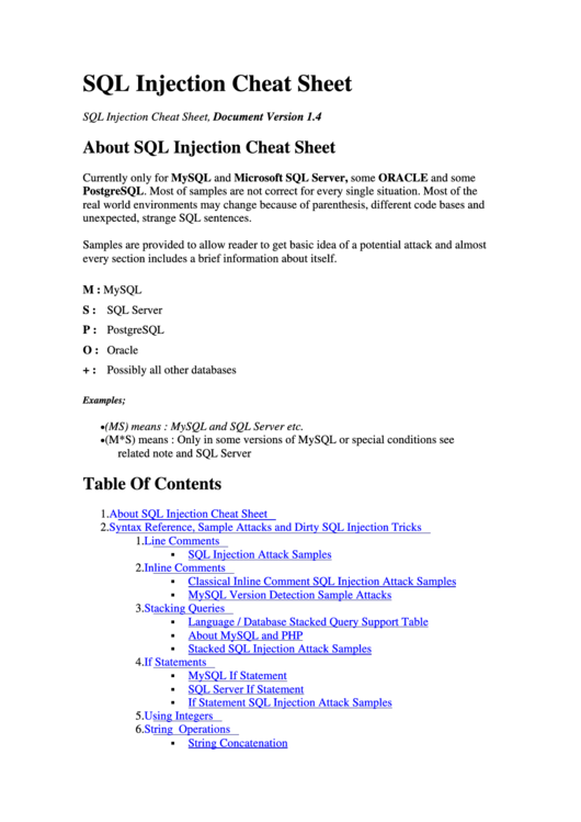 Sqlite3 injection cheat sheet