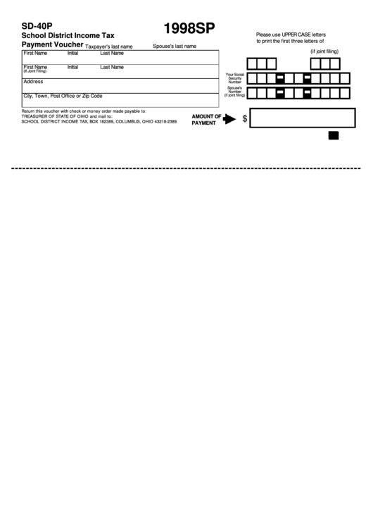 Fillable Form Sd-40p - School District Income Tax Payment Voucher Printable pdf