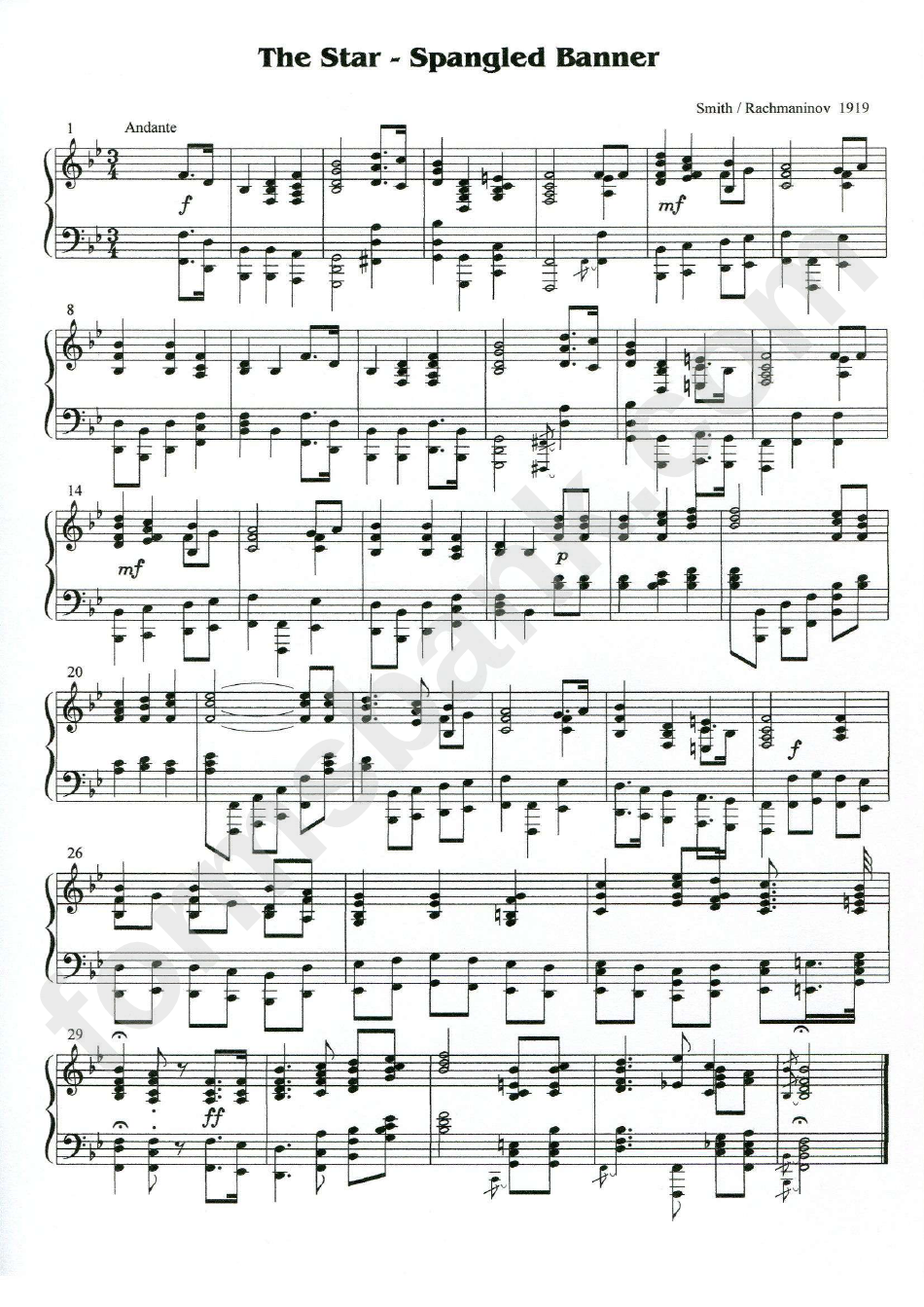 The Star-Spangled Bannrer - Piano Sheet Music