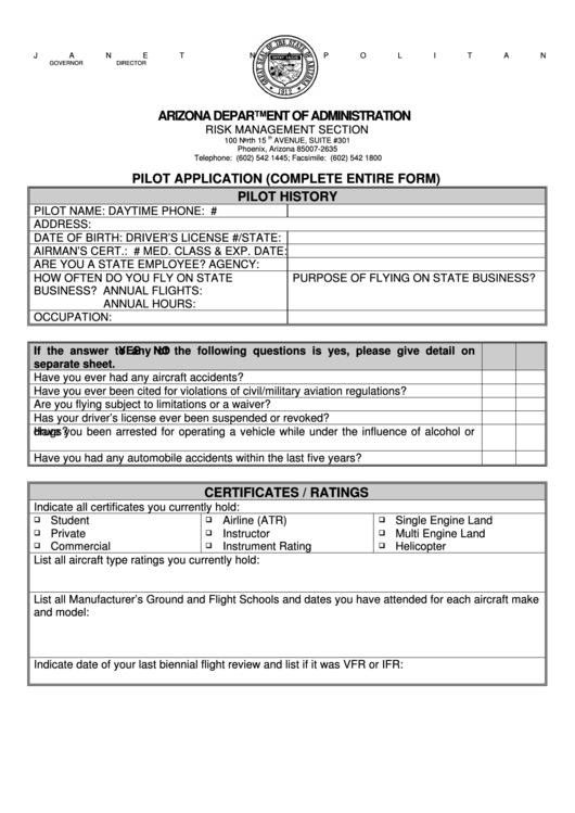 Pilot Application - Arizona Department Of Administration Printable pdf