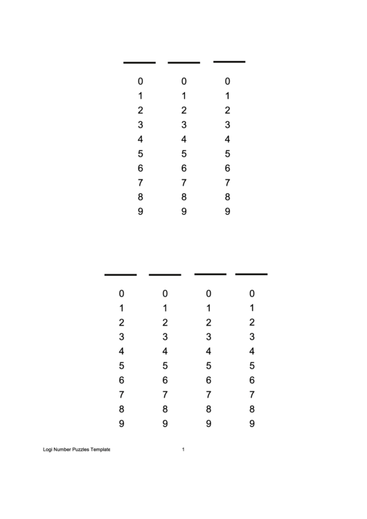 Logi Number Puzzles Template Printable pdf