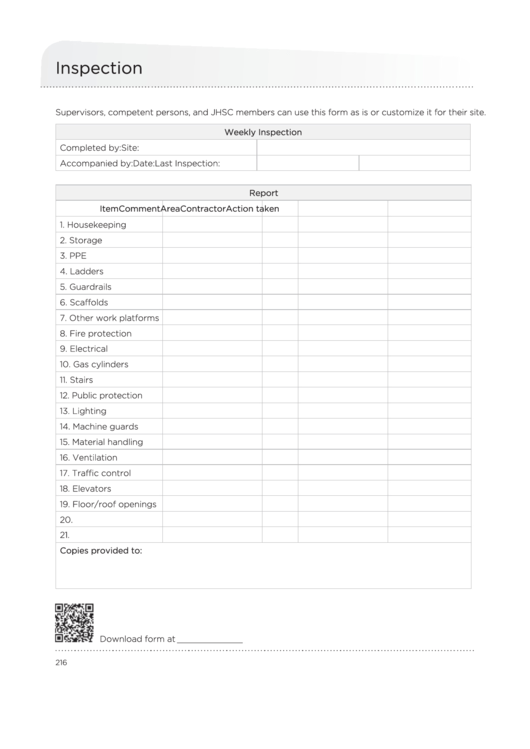 Weekly Site Inspection Checklist Template Printable pdf