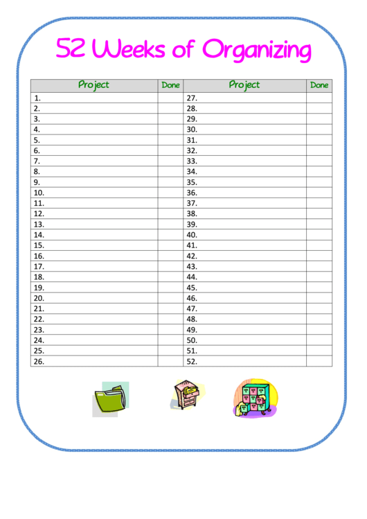 52 Week Project Organizing Checklist Template Printable pdf
