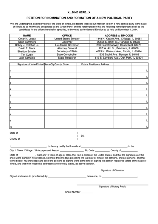 Form P-8 - Petition For Nomination And Formation Of A New Political Party Printable pdf