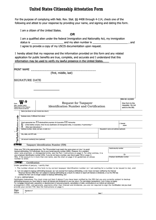 United States Citizenship Attestation Form Printable pdf