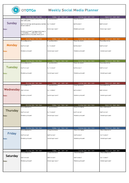 Weekly Social Media Planner Template Printable Pdf Download