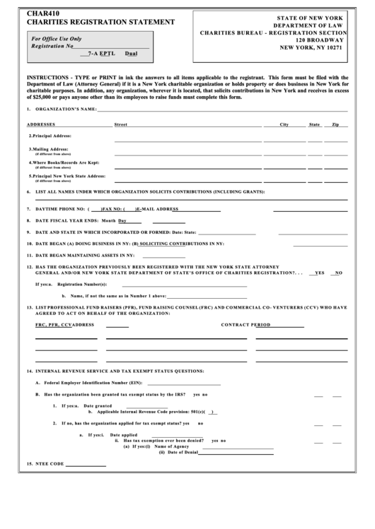 Form Char410 - Charities Registration Statement - 2002 Printable pdf