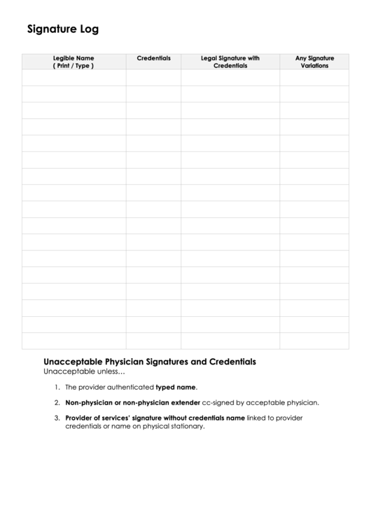 Signature Log Template Printable pdf