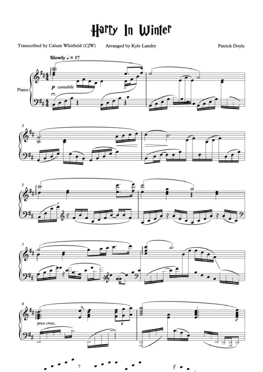 Patrick Doyle, Kyle Landry - Harry In Winter Piano Sheet Music Printable pdf