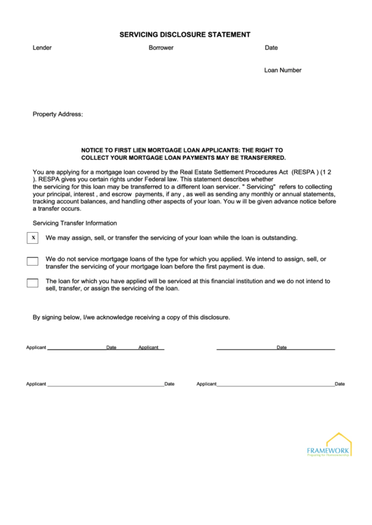Servicing Disclosure Statement Form Printable pdf