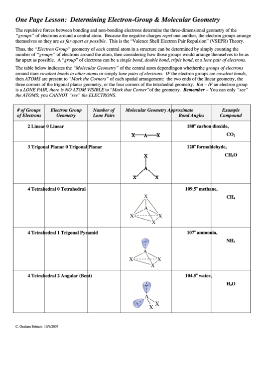 Determining Electron-Group & Molecular Geometry Chart Printable pdf