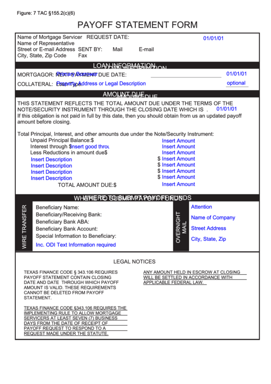 Fillable Payoff Statement Form Printable pdf