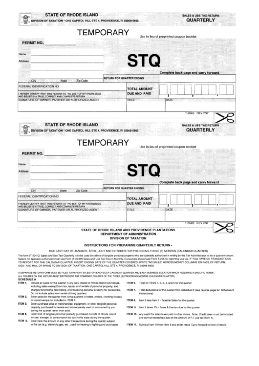 Fillable Form T-204q - Quarterly Sales And Use Tax Return Printable pdf