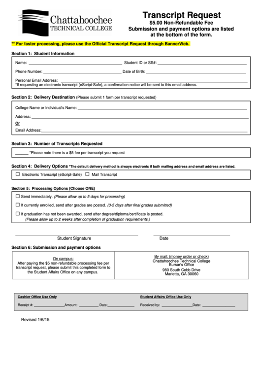 Transcript Request- Chattahoochee Technical College Printable pdf