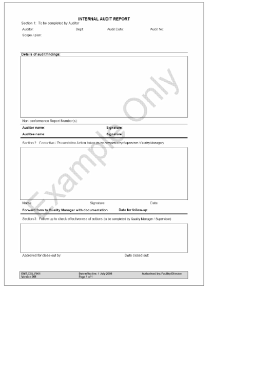 Sample Internal Audit Report