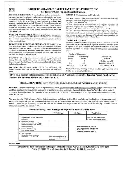 Instructions For North Dakota Sales And Use Tax Return Printable pdf