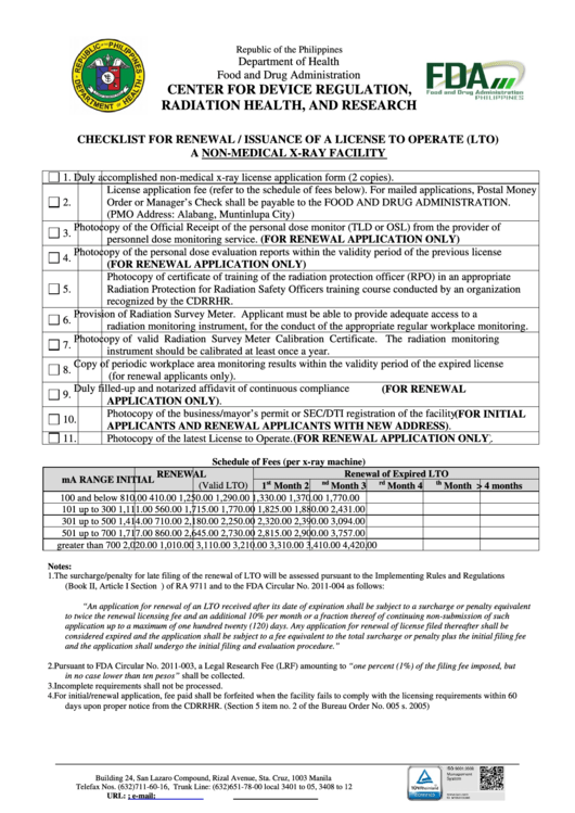 Form Qwp-Cdrrhr-4-01-Annex 2.3 - Application Form For A License To Operate A Non-Medical X-Ray Facility Printable pdf
