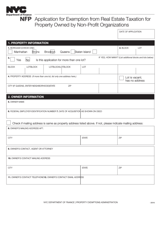 Fillable Form Nfp - Application For Exemption From Real Estate Taxation For Property Owned By Non-Profit Organizations Printable pdf