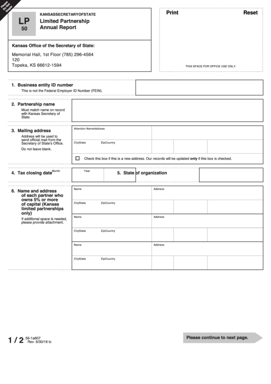 Fillable Form Lp 50 - Limited Partnership Annual Report - 2016 Printable pdf