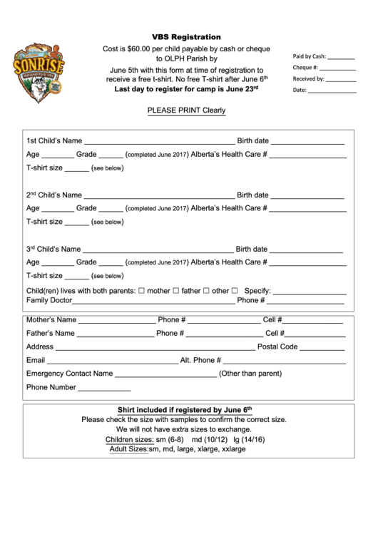 Top 8 Vbs Registration Form Templates free to download in PDF format