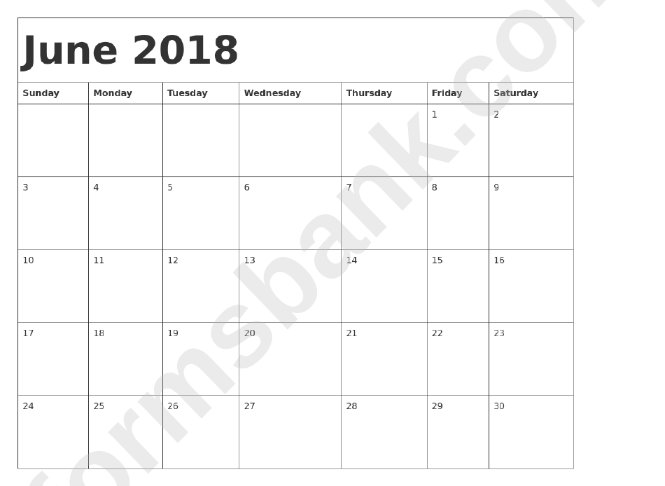June 2018 Calendar Template