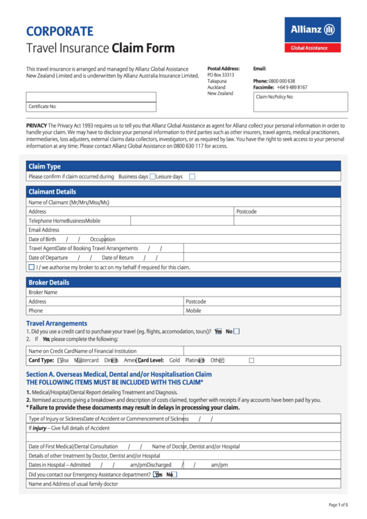 corporate travel claim form