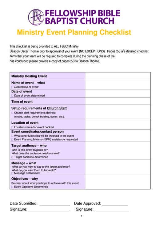 Ministry Event Planning Checklist Template Printable pdf