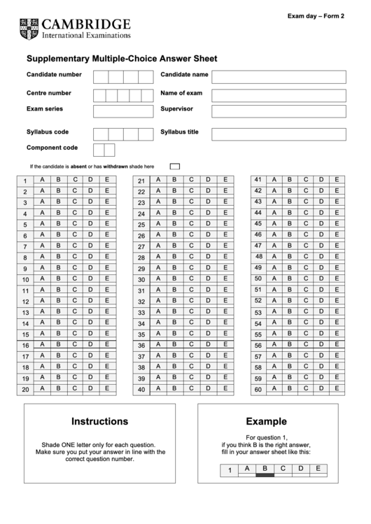Fillable Supplementary Multiple-Choice Answer Sheet Printable pdf