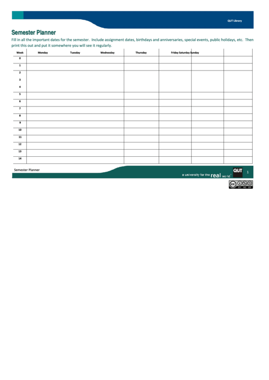 Semester Planner Template Printable pdf