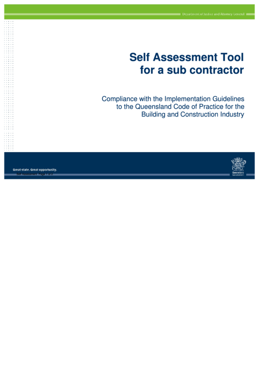 Self Assessment Tool For A Sub Contractor - Department Of Justice And Attorney General Printable pdf