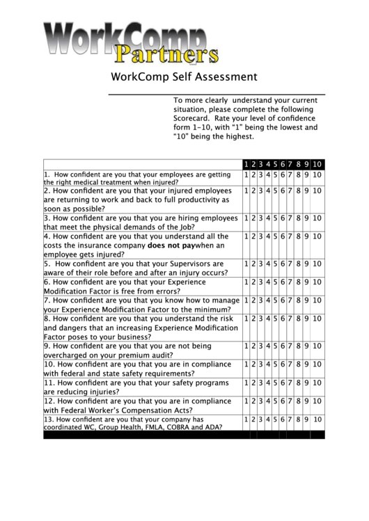 Self Assessment Template Printable pdf