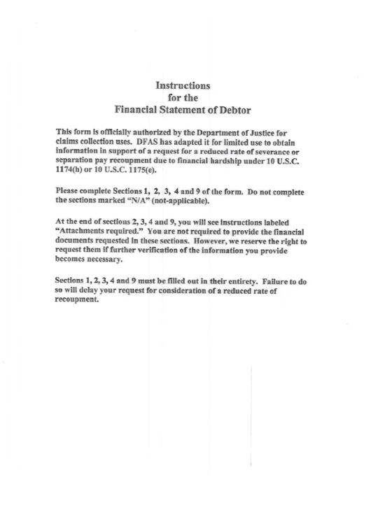 Financial Statement Of Debtor - U.s. Department Of Justice Printable pdf