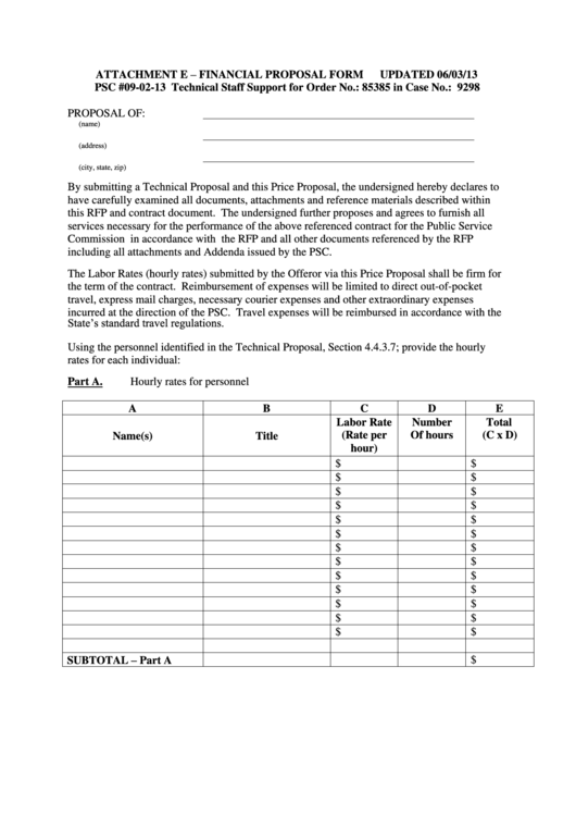 Attachment E - Financial Proposal Form - Maryland Public Service Commission Printable pdf