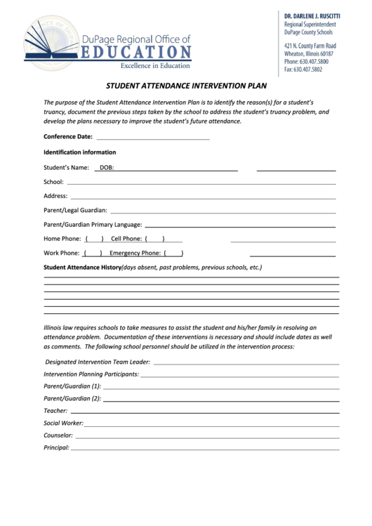 Student Attendance Intervention Plan Printable pdf