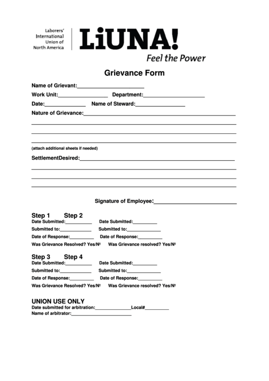 Grievance Form Printable pdf