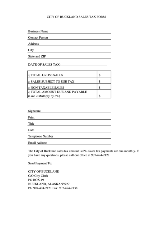 Sales Tax Form City Of Buckland printable pdf download