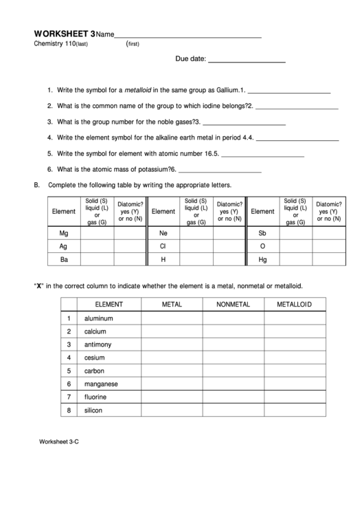Periodic Table Worksheet printable pdf download