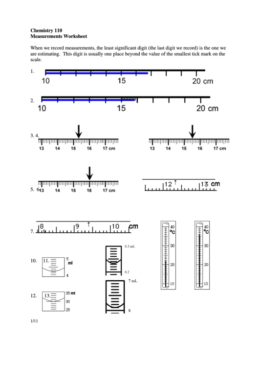Chemistry Measurement Worksheets Printable pdf