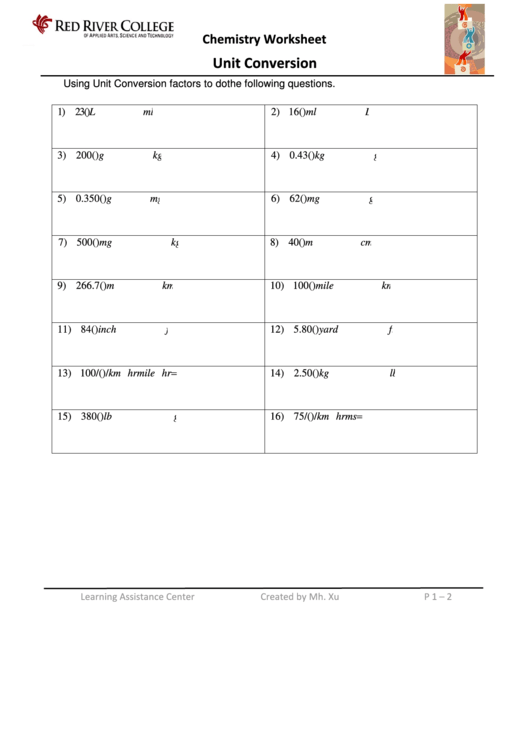Unit Conversion Worksheet With Answers