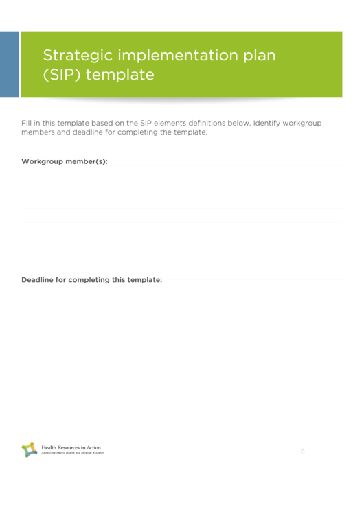 Strategic Implementation Plan (Sip) Template Printable pdf