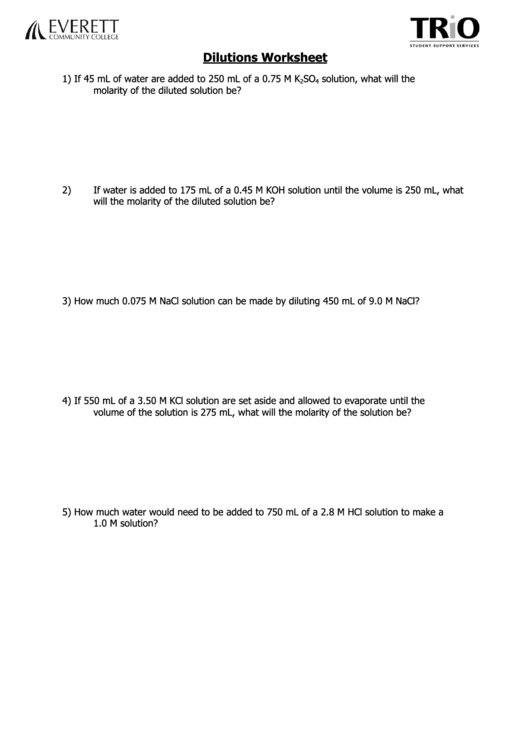 Dilutions Worksheet With Answers printable pdf download