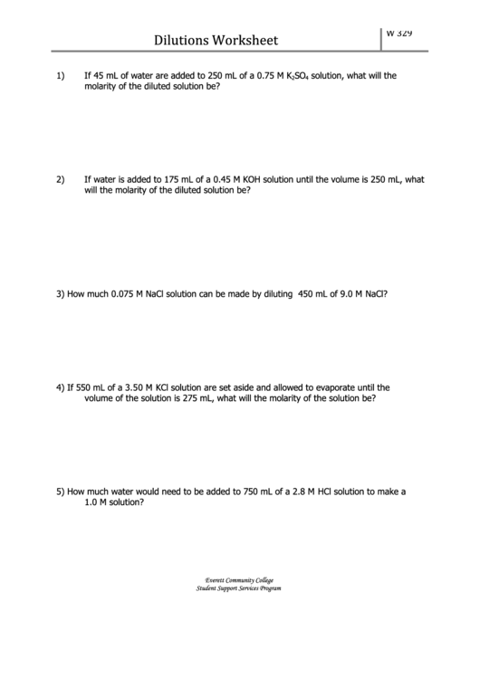 Dilutions Worksheet With Answers Printable pdf