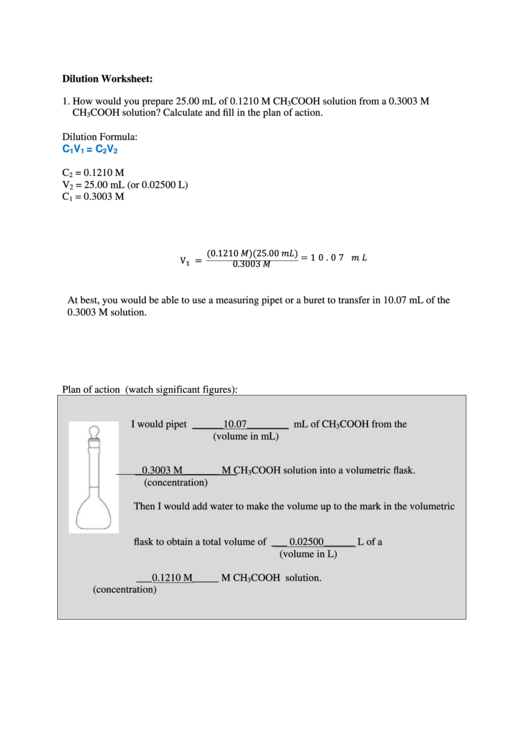Dilution Worksheet With Answers Printable pdf