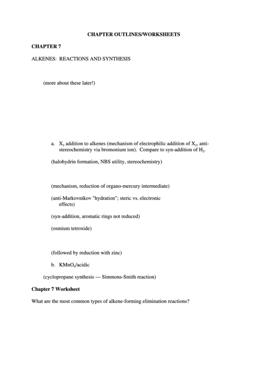 Alkenes Reactions And Synthesis Worksheet Printable pdf