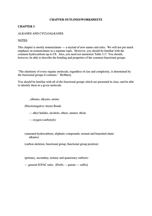 Alkanes And Cycloalkanes Worksheet Printable pdf