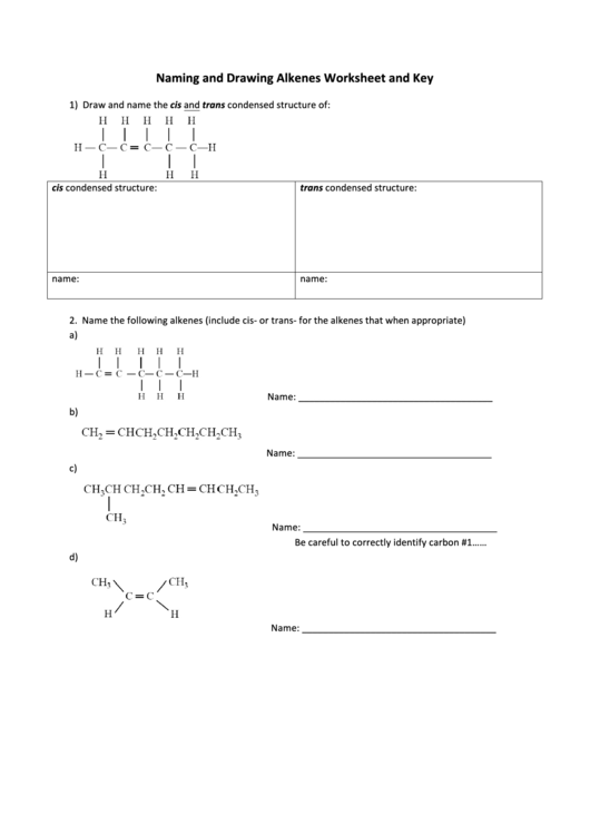 Naming And Drawing Alkenes Worksheet With Answers Printable pdf