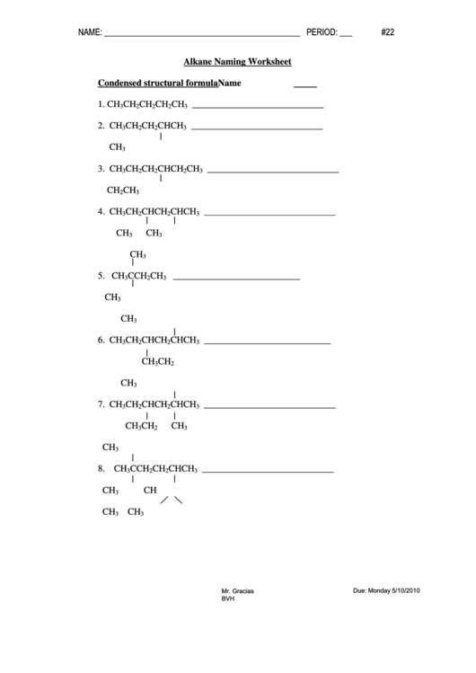 Alkane Naming Worksheet Printable Pdf Download